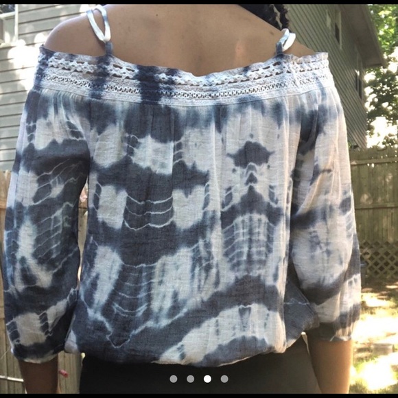 Blue Off The Shoulder Tie Dye Top - Picture 3 of 4